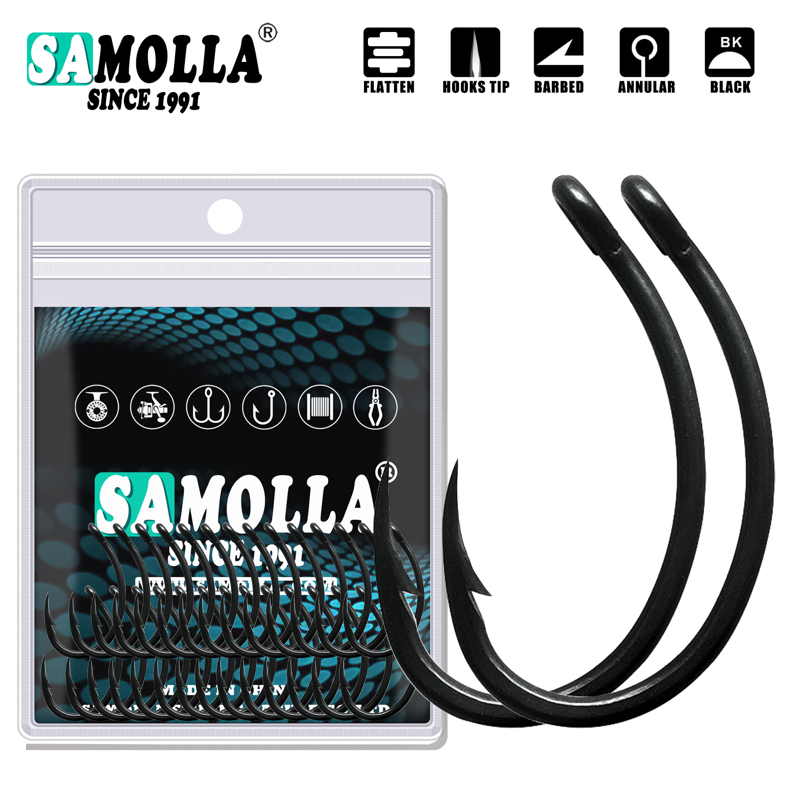 Circle Hook Set - 50pcs Carp Fishing Hooks PTFE Coating