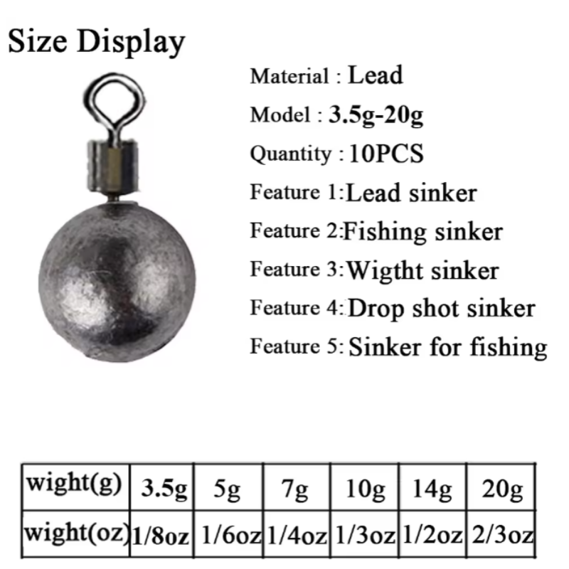 10pcs 5-20g Round Ball Lead Si - огляд і ціна Fishing Equipment On Sale